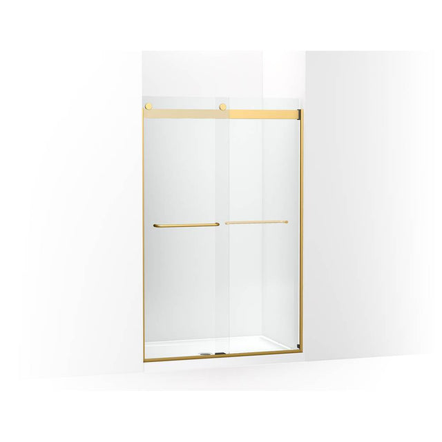 Kohler - Levity Sliding shower door, 74'' H x 44-5/8 - 47-5/8'' W, with 1/4'' thick Crystal Clear glass - Vibrant Brushed Moderne Brass