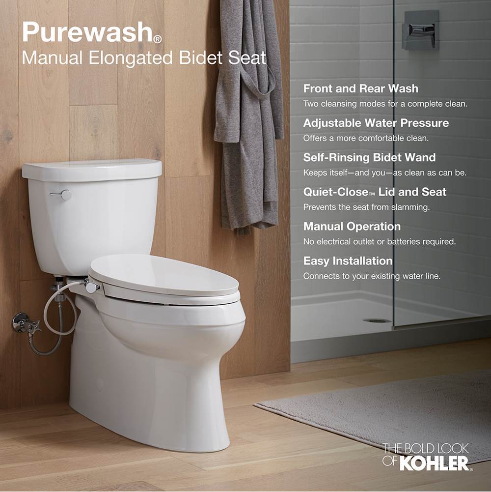 PureWash M300 Elongated manual bidet toilet seat