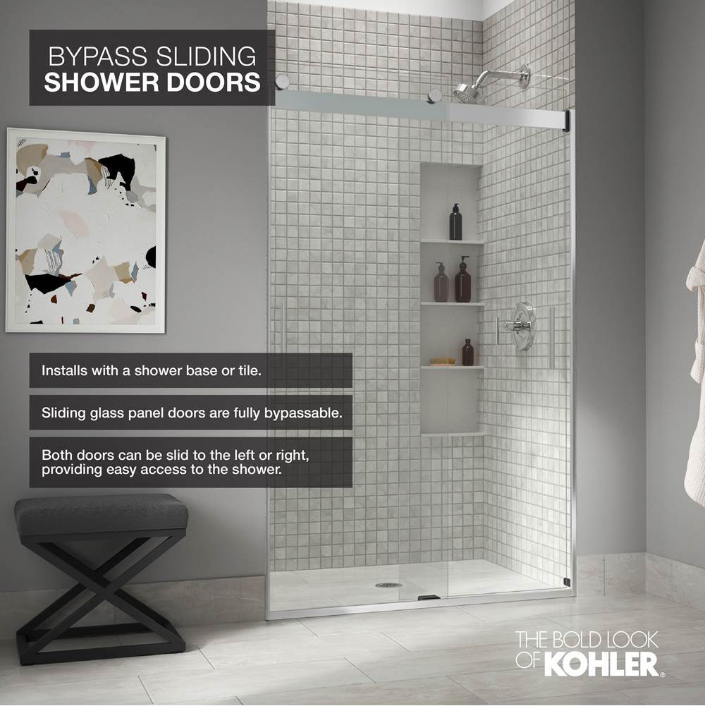 Pleat 63-9/16'' H sliding bath door with 5/16''-thick glass
