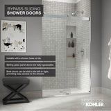 Pleat Frameless sliding shower door, 79-1/16'' H x 54-5/8 - 59-5/8'' W, with 5/16'' thick Frosted glass
