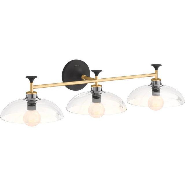 Kohler - ToneE Three-light sconce - Black with Brass Trim