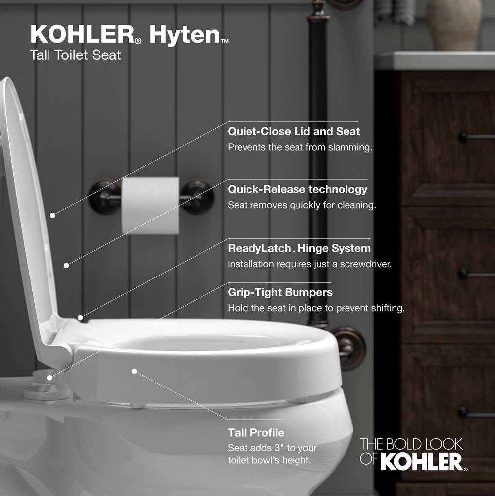 Hyten Elevated Quiet-CloseE round-front toilet seat