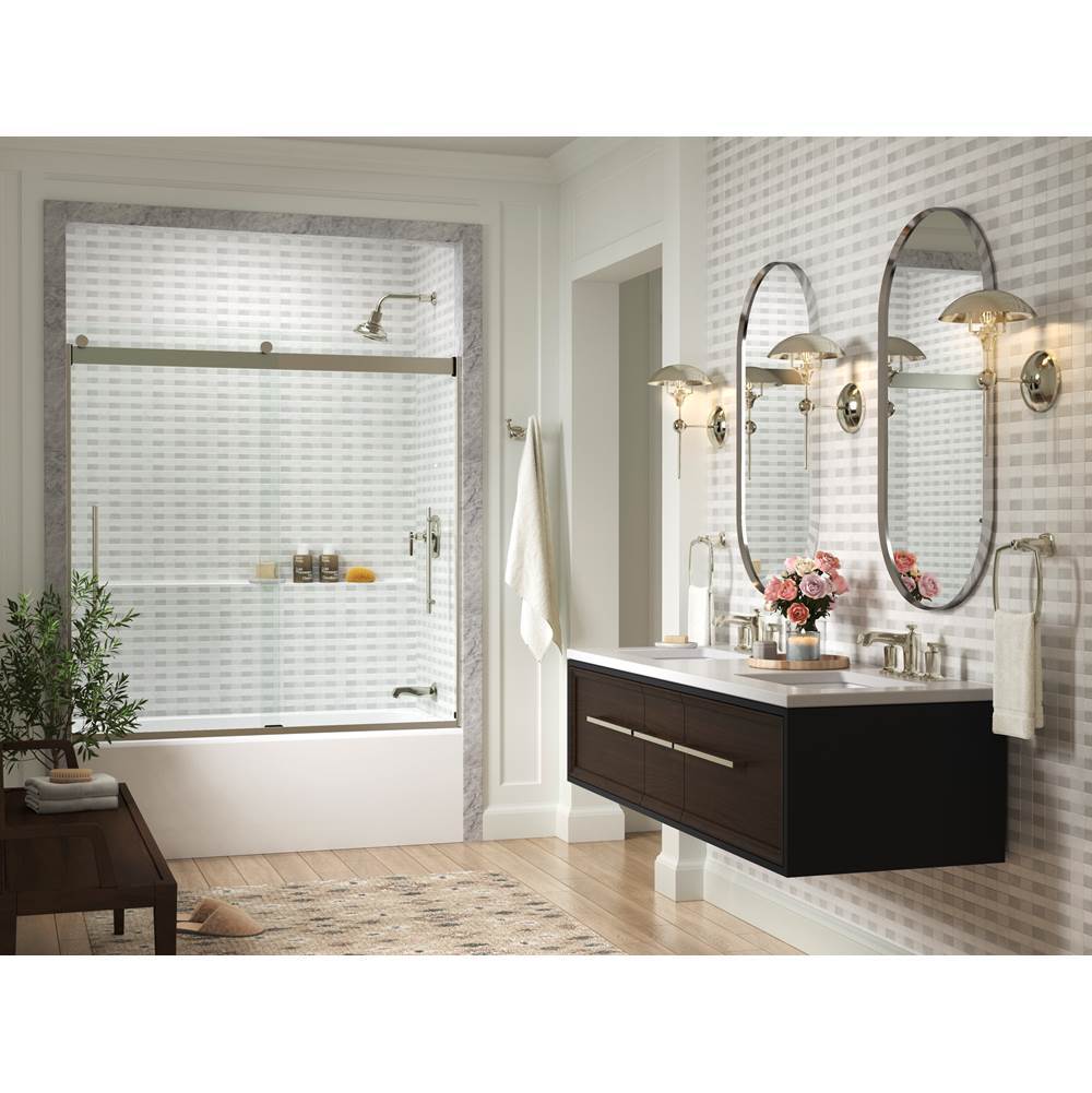 Levity Plus Frameless sliding bath door, 61-9/16'' H x 56-5/8 - 59-5/8'' W, with 5/16''-thick Crystal Clear glass