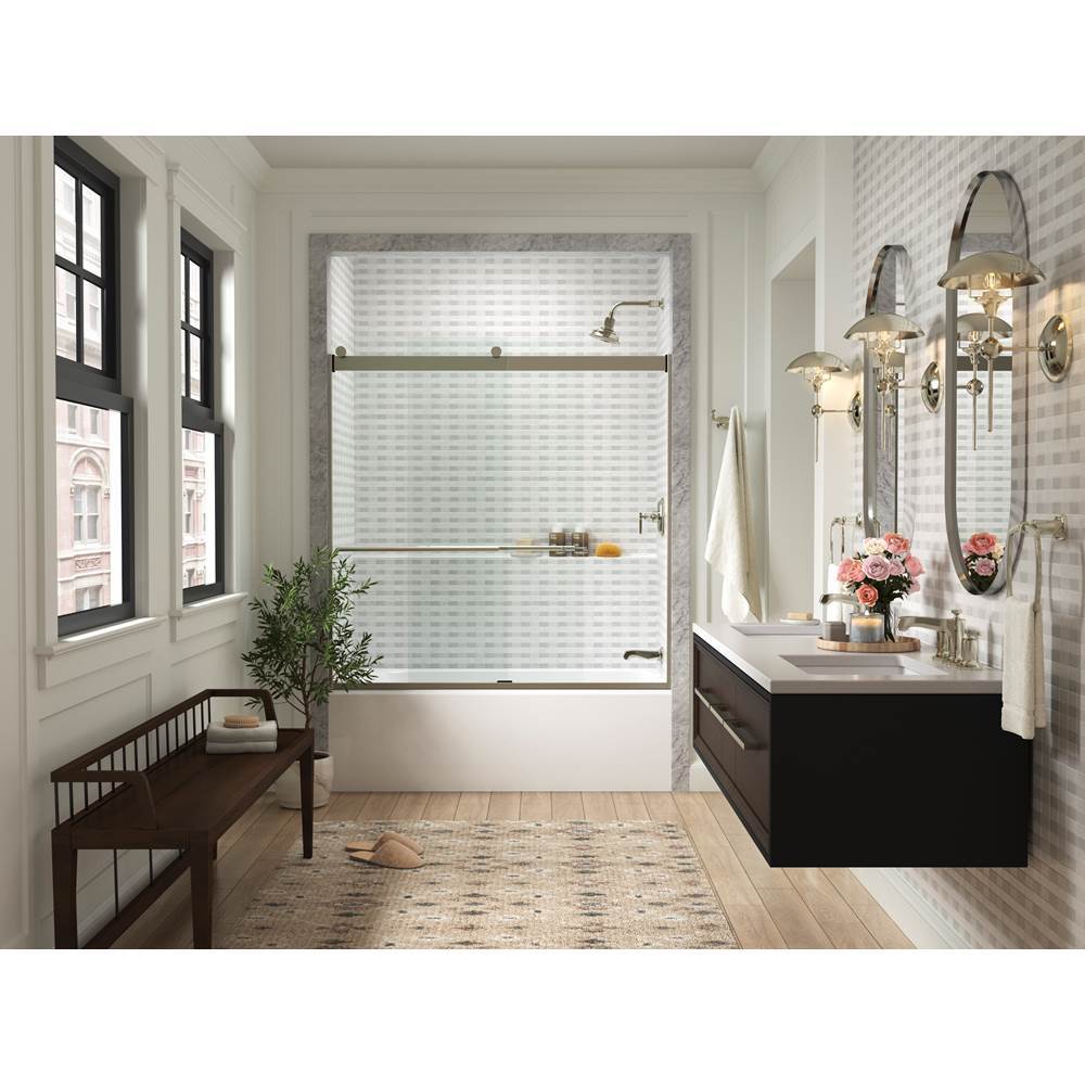 Levity Plus Frameless sliding bath door, 61-9/16'' H x 56-5/8 - 59-5/8'' W, with 5/16''-thick Crystal Clear glass