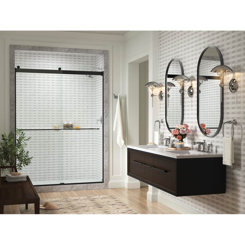 Levity Plus Frameless sliding shower door, 77-9/16'' H x 56-5/8 - 59-5/8'' W, with 5/16''-thick Crystal Clear glass