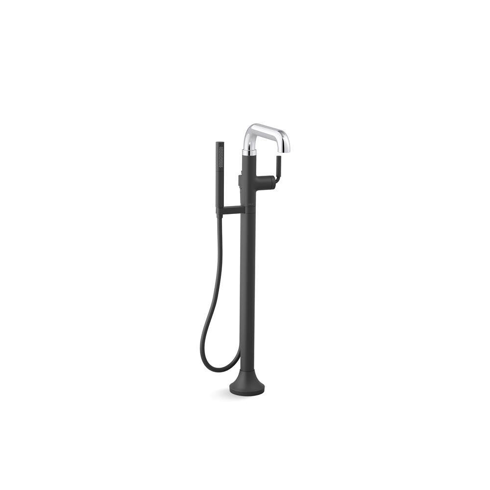 Kohler - ToneE Floor-mount bath filler trim with handshower - Polished Chrome With Matte Black