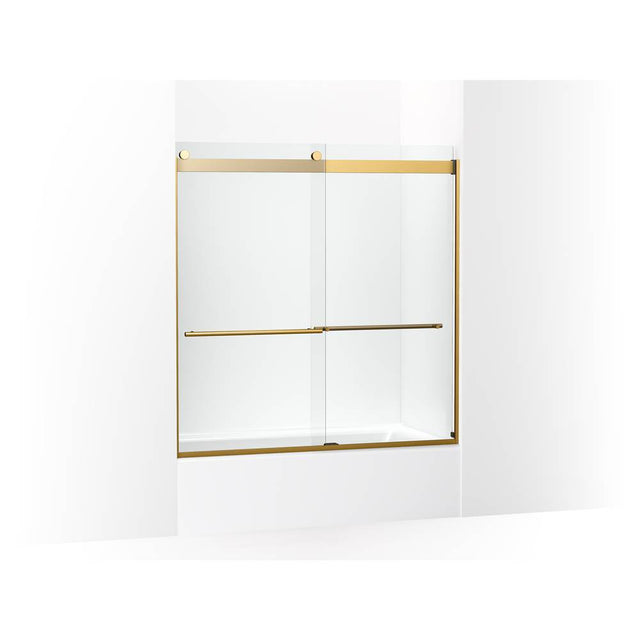 Kohler - Levity Plus Frameless sliding bath door, 61-9/16'' H x 56-5/8 - 59-5/8'' W, with 5/16''-thick Crystal Clear glass - Vibrant Brushed Moderne Brass
