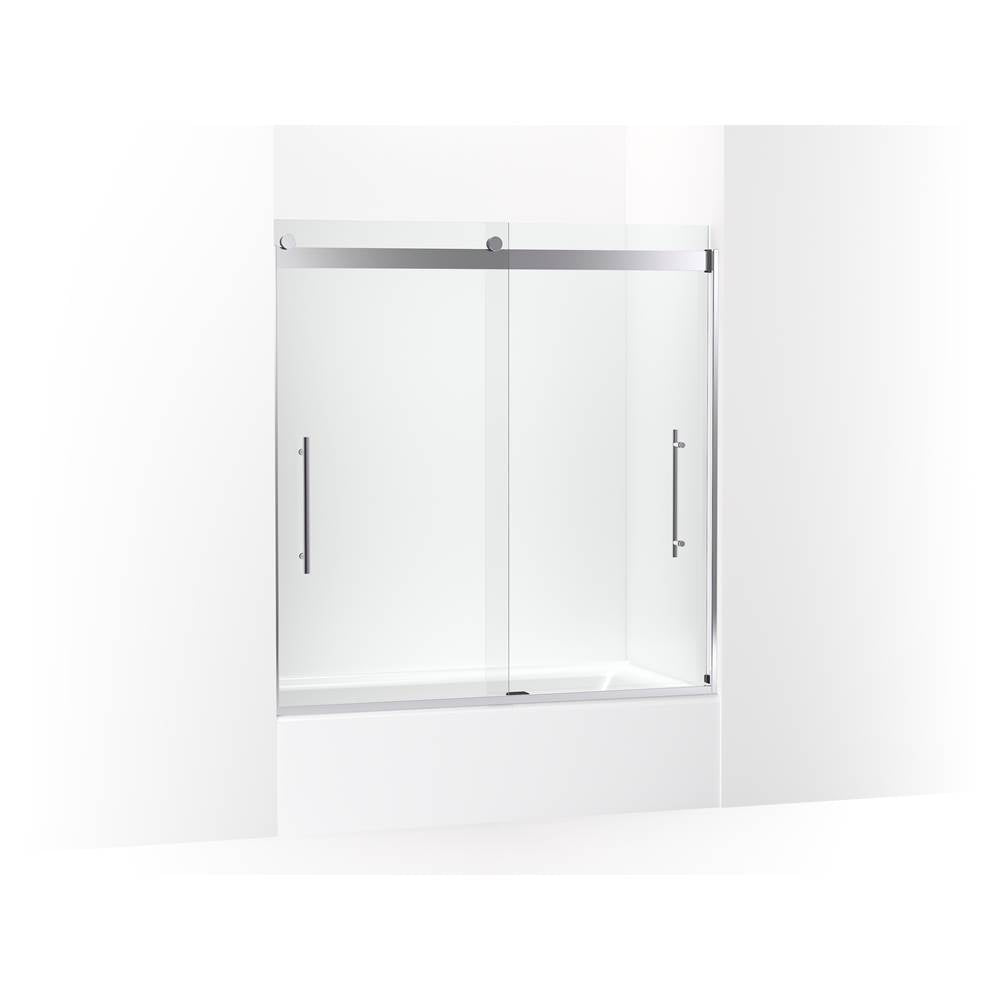 Kohler - Levity Plus Frameless sliding bath door, 61-9/16'' H x 56-5/8 - 59-5/8'' W, with 5/16''-thick Crystal Clear glass - Bright Polished Silver