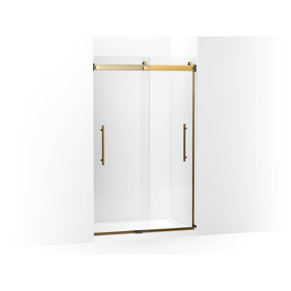 Kohler - Levity Plus Frameless sliding shower door, 77-9/16'' H x 44-5/8 - 47-5/8'' W, with 5/16''-thick Crystal Clear glass - Vibrant Brushed Moderne Brass