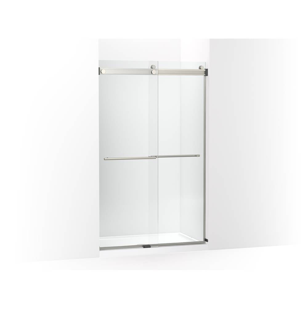 Kohler - Levity Plus Frameless sliding shower door, 77-9/16'' H x 44-5/8 - 47-5/8'' W, with 5/16''-thick Crystal Clear glass - Anodized Brushed Nickel