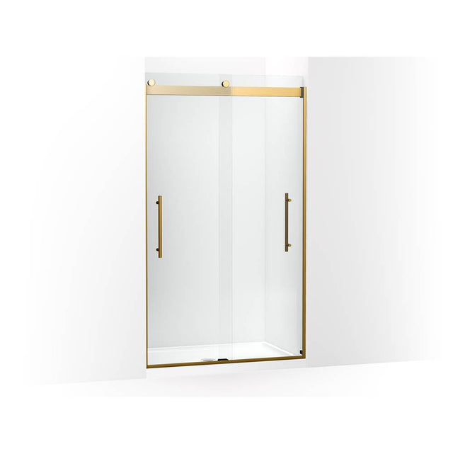 Kohler - Levity Plus Frameless sliding shower door, 81-5/8'' H x 44-5/8 - 47-5/8'' W, with 3/8''-thick Crystal Clear glass - Vibrant Brushed Moderne Brass