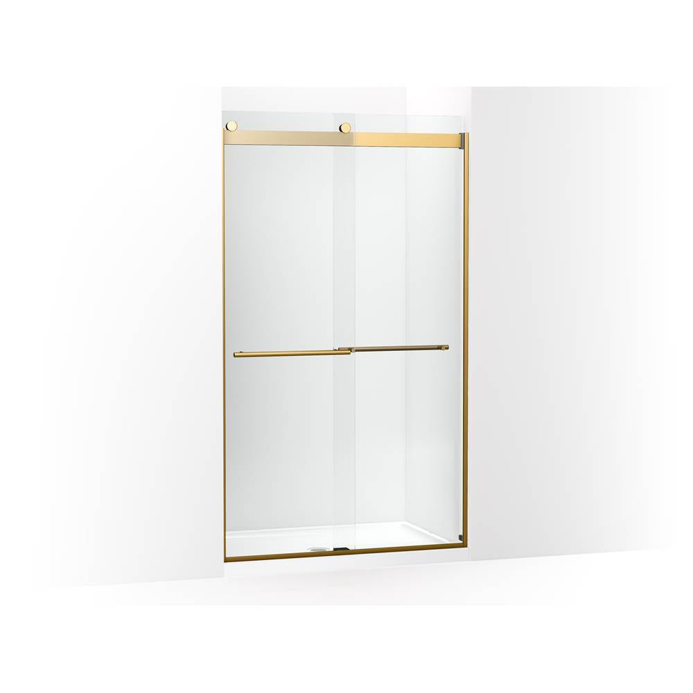 Kohler - Levity Plus Frameless sliding shower door, 81-5/8'' H x 44-5/8 - 47-5/8'' W, with 3/8''-thick Crystal Clear glass - Vibrant Brushed Moderne Brass