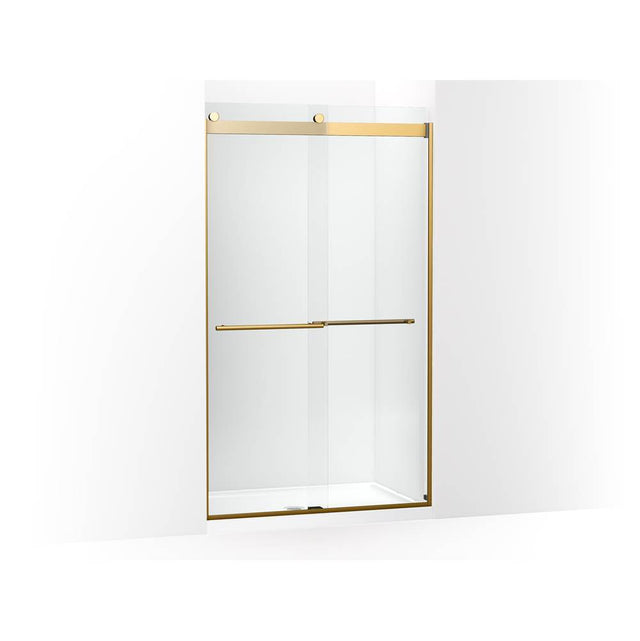 Kohler - Levity Plus Frameless sliding shower door, 81-5/8'' H x 44-5/8 - 47-5/8'' W, with 3/8''-thick Crystal Clear glass - Vibrant Brushed Moderne Brass