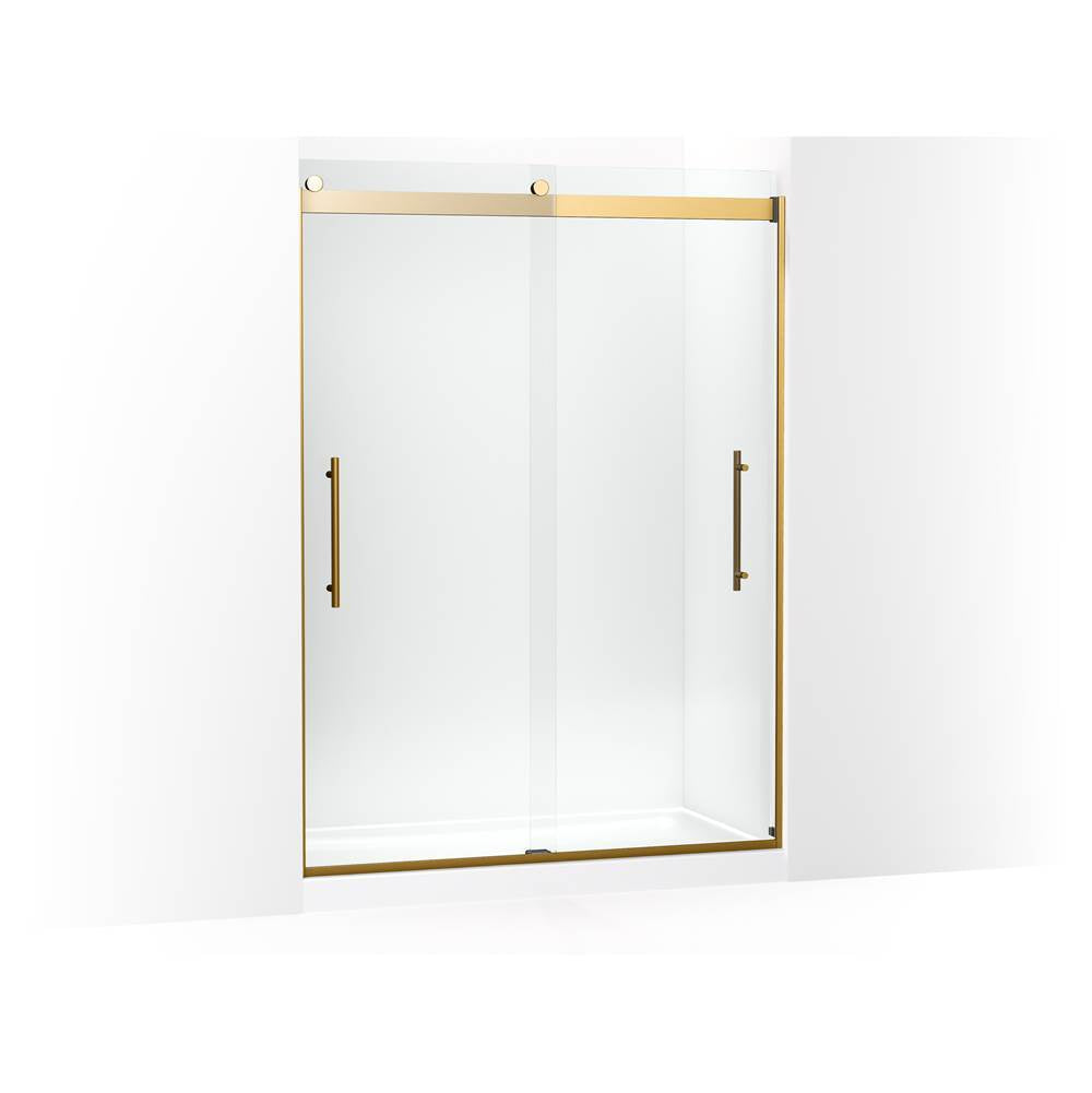 Kohler - Levity Plus Frameless sliding shower door, 81-5/8'' H x 56-5/8 - 59-5/8'' W, with 3/8''-thick Crystal Clear glass - Vibrant Brushed Moderne Brass
