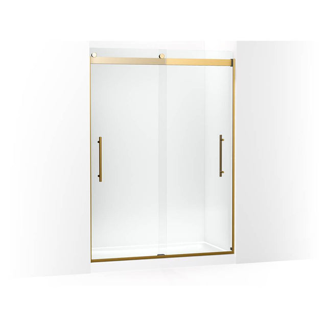 Kohler - Levity Plus Frameless sliding shower door, 81-5/8'' H x 56-5/8 - 59-5/8'' W, with 3/8''-thick Crystal Clear glass - Vibrant Brushed Moderne Brass