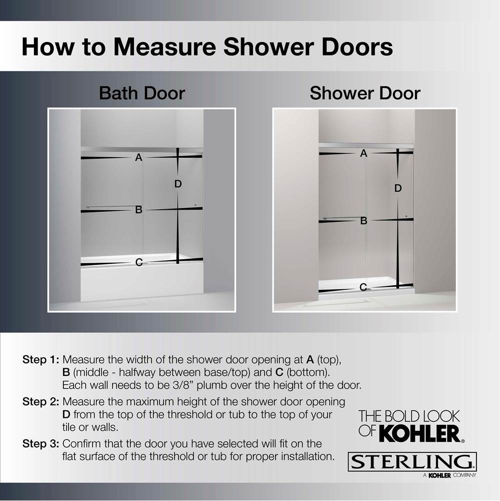 Pleat 63-9/16'' H sliding bath door with 5/16''-thick glass