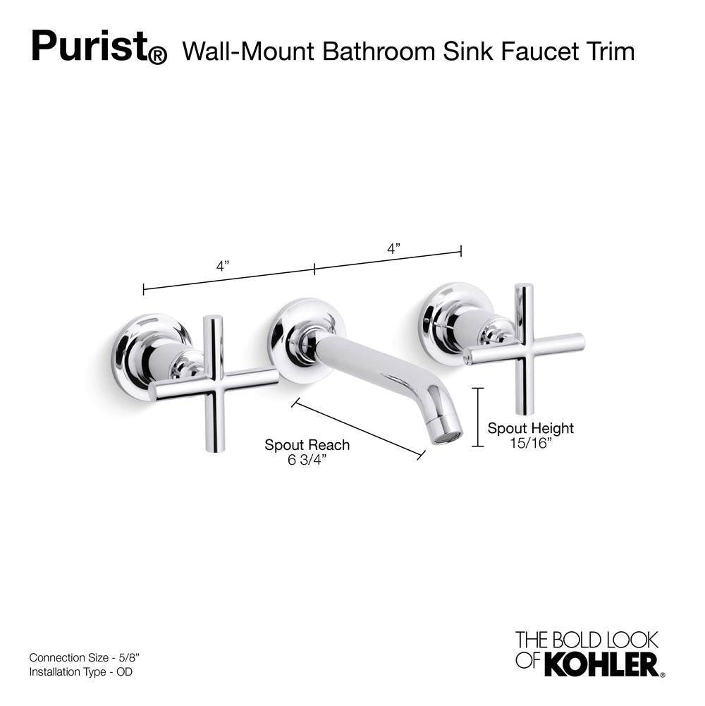 Purist Wall-mount bathroom sink faucet trim with Cross handles, 1.2 gpm