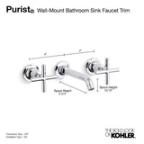 Purist Wall-mount bathroom sink faucet trim with Cross handles, 1.2 gpm