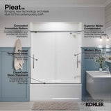 Pleat Frameless sliding bath door, 63-9/16'' H x 54-5/8 - 59-5/8'' W, with 5/16'' thick Frosted glass