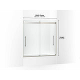 Levity Plus Frameless sliding bath door, 61-9/16'' H x 56-5/8 - 59-5/8'' W, with 5/16''-thick Crystal Clear glass