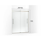 Levity Plus Frameless sliding shower door, 77-9/16'' H x 56-5/8 - 59-5/8'' W, with 5/16''-thick Crystal Clear glass
