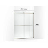 Levity Plus Frameless sliding shower door, 77-9/16'' H x 56-5/8 - 59-5/8'' W, with 5/16''-thick Crystal Clear glass