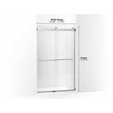Levity Plus Frameless sliding shower door, 77-9/16'' H x 44-5/8 - 47-5/8'' W, with 5/16''-thick Crystal Clear glass