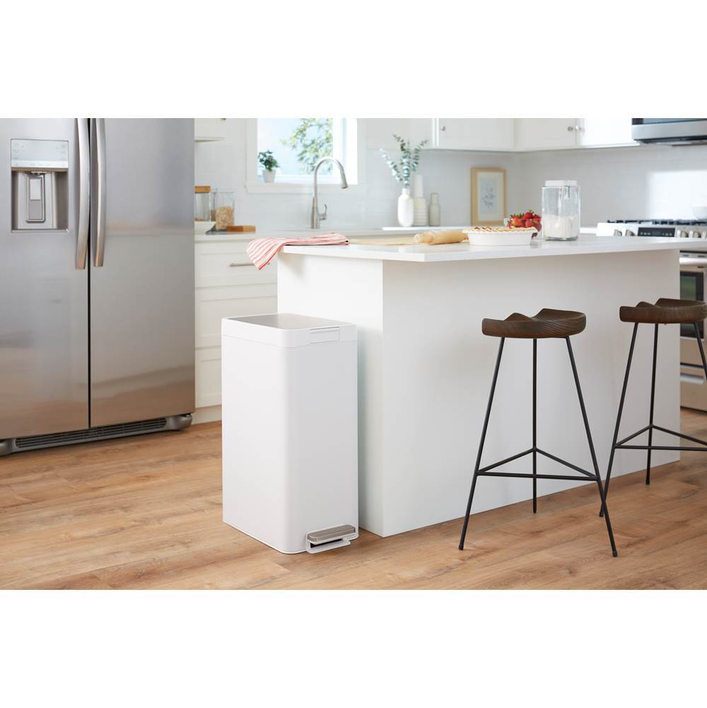 Kohler - 13-gallon stainless steel slim step trash can with bifold lid - Stainless Steel  White