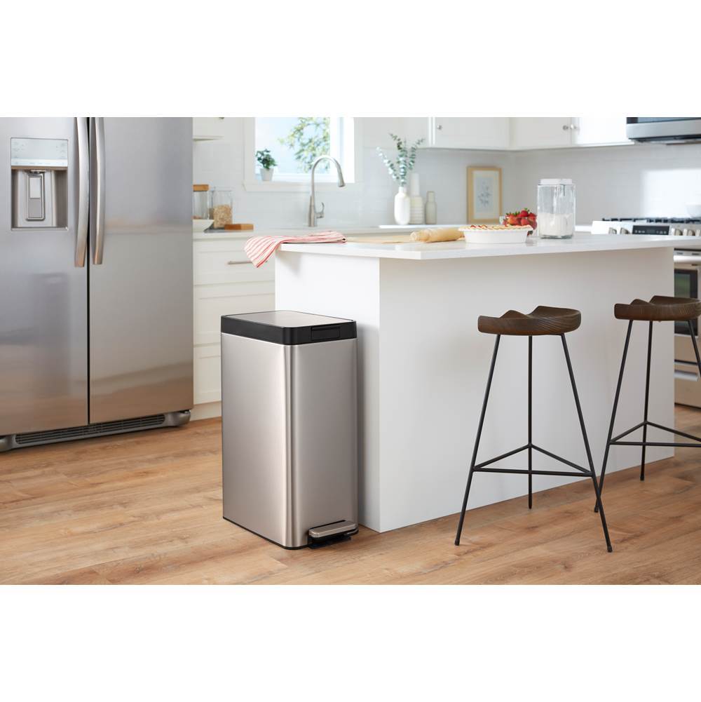 Kohler - 13-gallon stainless steel slim step trash can with bifold lid - Stainless Steel