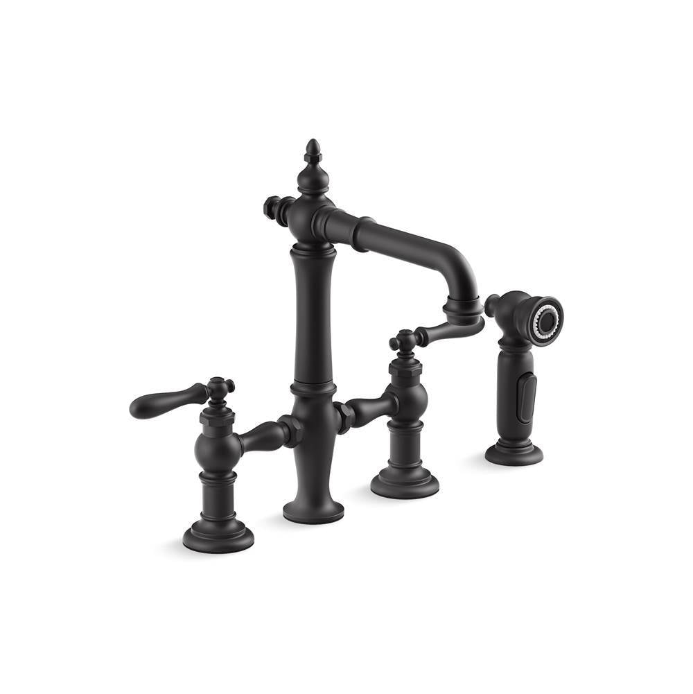 Kohler - Artifacts Two-hole bridge bar sink faucet with side sprayer - Matte Black