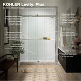 Levity Plus Frameless sliding shower door, 77-9/16'' H x 56-5/8 - 59-5/8'' W, with 5/16''-thick Crystal Clear glass
