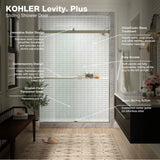 Levity Plus Frameless sliding shower door, 77-9/16'' H x 56-5/8 - 59-5/8'' W, with 5/16''-thick Crystal Clear glass