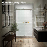 Levity Plus Frameless sliding shower door, 77-9/16'' H x 44-5/8 - 47-5/8'' W, with 5/16''-thick Crystal Clear glass