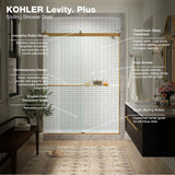 Levity Plus Frameless sliding shower door, 77-9/16'' H x 56-5/8 - 59-5/8'' W, with 5/16''-thick Crystal Clear glass