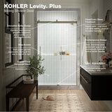 Levity Plus Frameless sliding shower door, 77-9/16'' H x 44-5/8 - 47-5/8'' W, with 5/16''-thick Crystal Clear glass