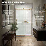 Levity Plus Frameless sliding shower door, 77-9/16'' H x 44-5/8 - 47-5/8'' W, with 5/16''-thick Crystal Clear glass
