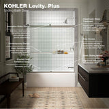 Levity Plus Frameless sliding bath door, 61-9/16'' H x 56-5/8 - 59-5/8'' W, with 5/16''-thick Crystal Clear glass