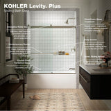 Levity Plus 61-9/16'' H sliding bath door with 3/8''-thick glass