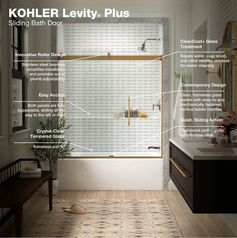 Levity Plus 61-9/16'' H sliding bath door with 3/8''-thick glass