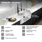 Ironridge 34'' undermount single-bowl farmhouse kitchen sink