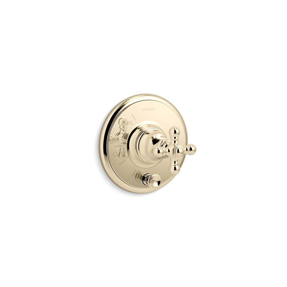 Kohler - Artifacts Rite-Temp valve trim with push-button diverter and cross handle - Vibrant French Gold