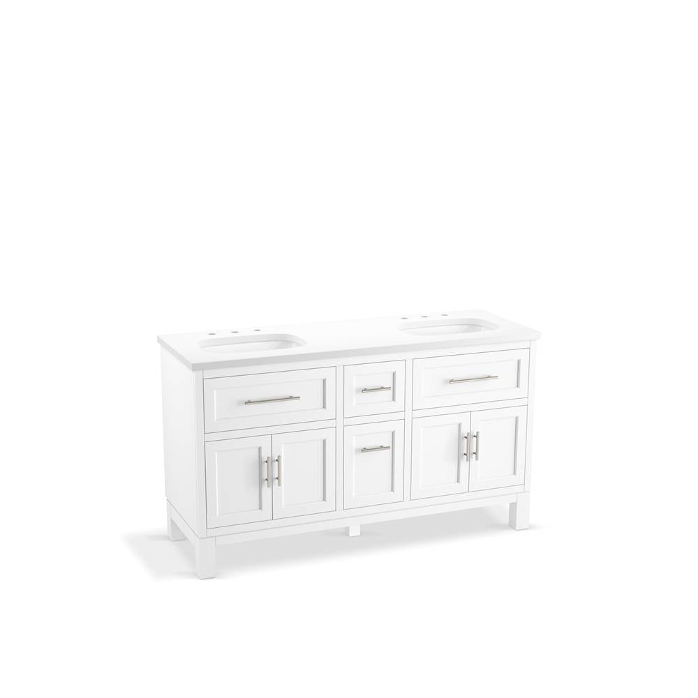 Kohler - Quo 60'' bathroom vanity cabinet with sinks and quartz top - White