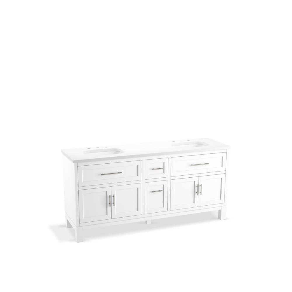 Kohler - Quo 72'' bathroom vanity cabinet with sinks and quartz top - White