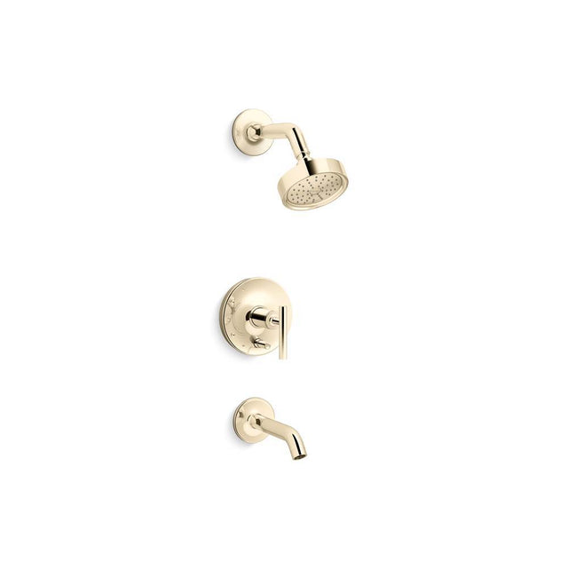 Kohler - Purist Rite-Temp bath and shower trim kit with push-button diverter and lever handle, 1.75 gpm - Vibrant French Gold