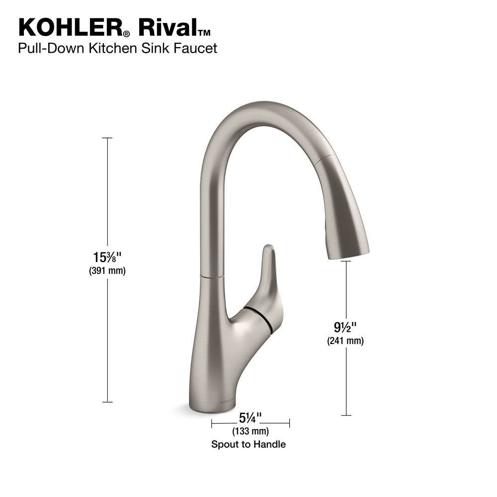 Rival Pull-down kitchen sink faucet with two-function sprayhead