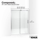ComposedE 78'' H sliding shower door with 3/8''-thick glass
