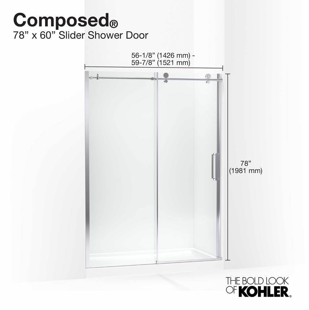 ComposedE Sliding shower door, 78'' H x 56-1/8 - 59-7/8'' W, with 3/8'' thick Crystal Clear glass