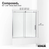 ComposedE 62'' H sliding bath door with 3/8''-thick glass