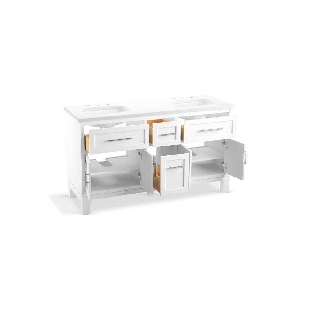 Quo 60'' bathroom vanity cabinet with sinks and quartz top