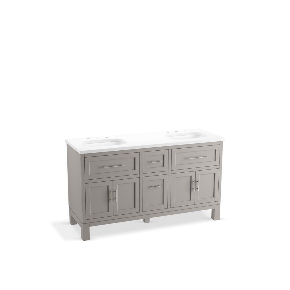Kohler - Quo 60'' bathroom vanity cabinet with sinks and quartz top - Mohair Grey